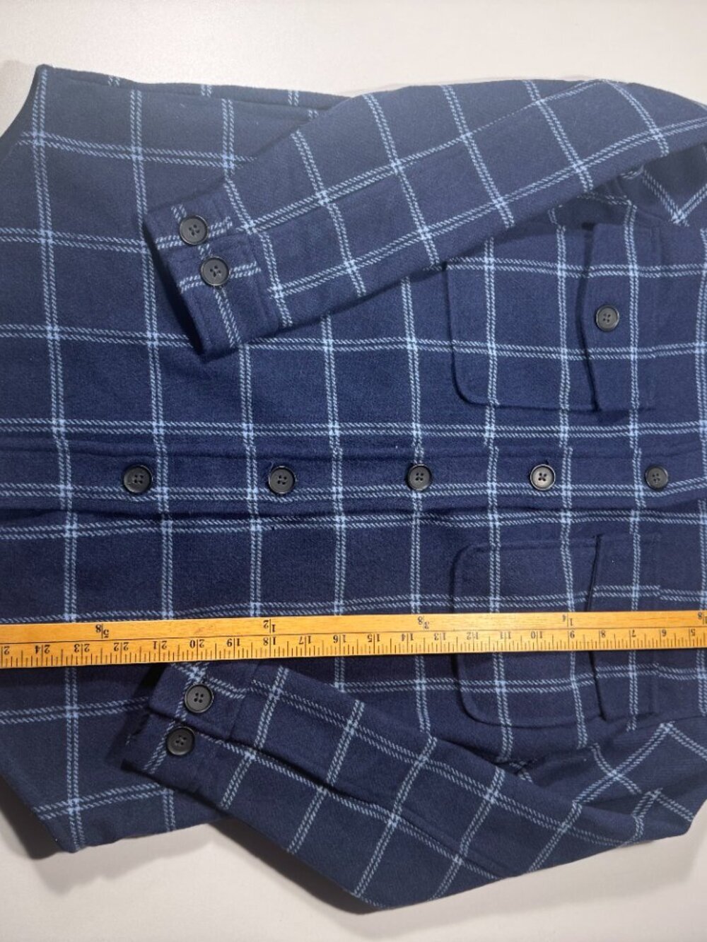 Tilley Navy Windowpane Plaid Overshirt Jacket XS Soft Wool Blend Shacket - Picture 3 of 11